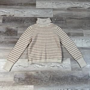 NWT Tahari Striped Turtleneck Sweater Cream Tan Knit Minimalist Small